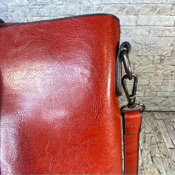 Popoti Red Leather Shoulder Bags Messenger Crossbody Tote with Adjustable Straps - Picture 13 of 13